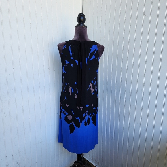 Just Taylor Blue Black Tan Tropical Floral Halter Knee Leghth Tie Back Dress 8 - Picture 2 of 13